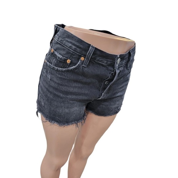 Levi's 501 Women's Cut Off Distressed Button Fly Black Denim Shorts Size 29 - Picture 12 of 14